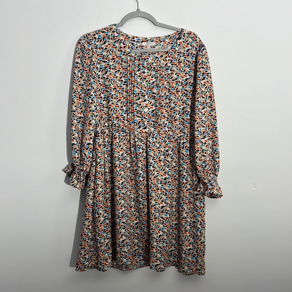 JODIFL Puffy Long Sleeve Knee Length Abstract Pattern Multicolor Dress Pockets